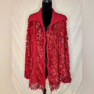 Flowy, Eccentric Red Women's Oversized Sweater/Poncho